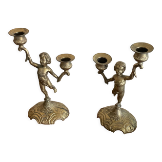 Brass candle holder with women's decoration
