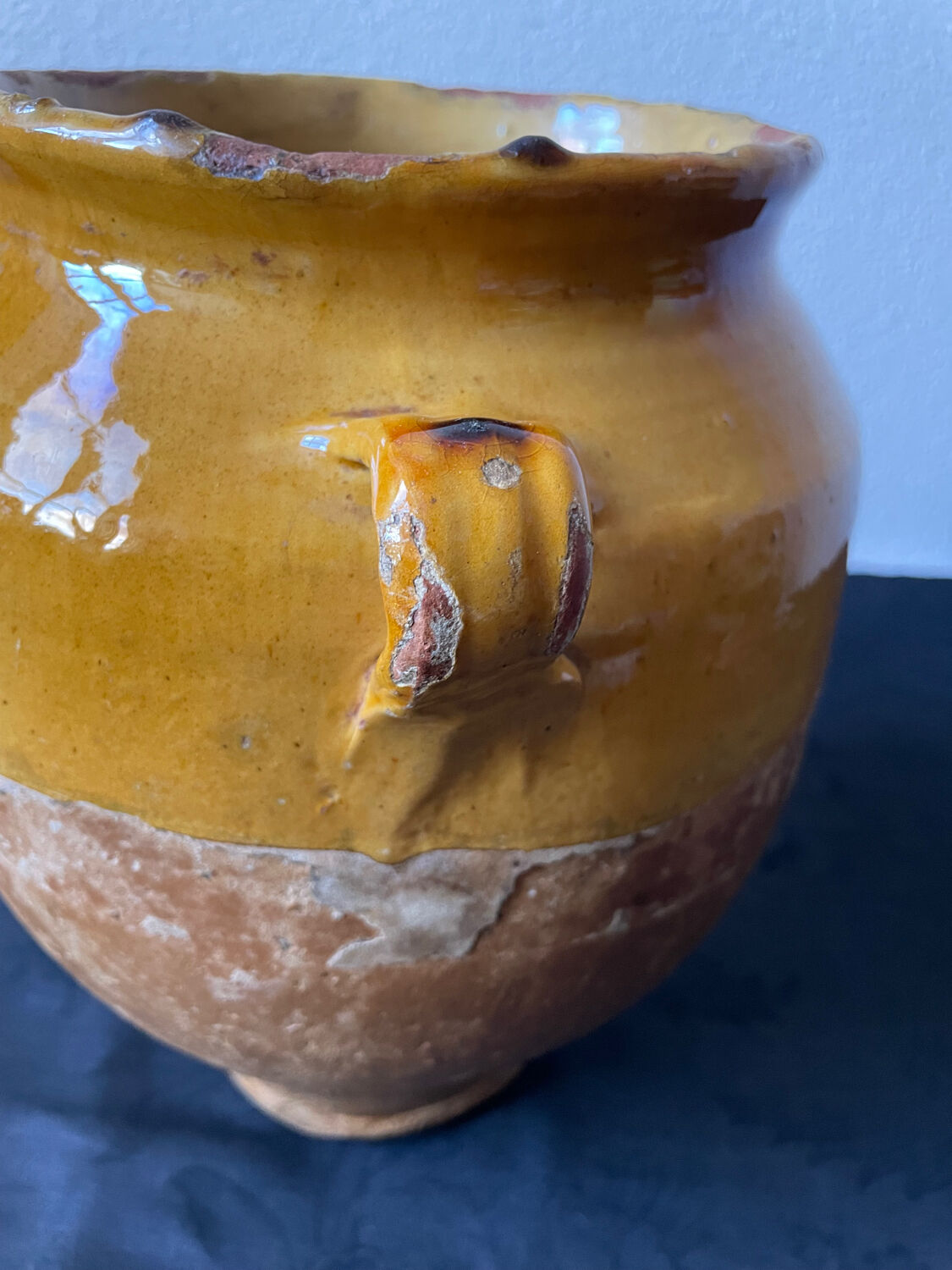 Old pot confit / fat glazed terracotta yellow southwest France