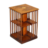 Sheraton Revival rotating library table in mahogany and satinwood.