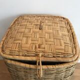 Large wicker/vintage bamboo laundry basket with lid