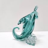 Teal Murano Glass Cornucopia Vase by Archimede Seguso, Italy