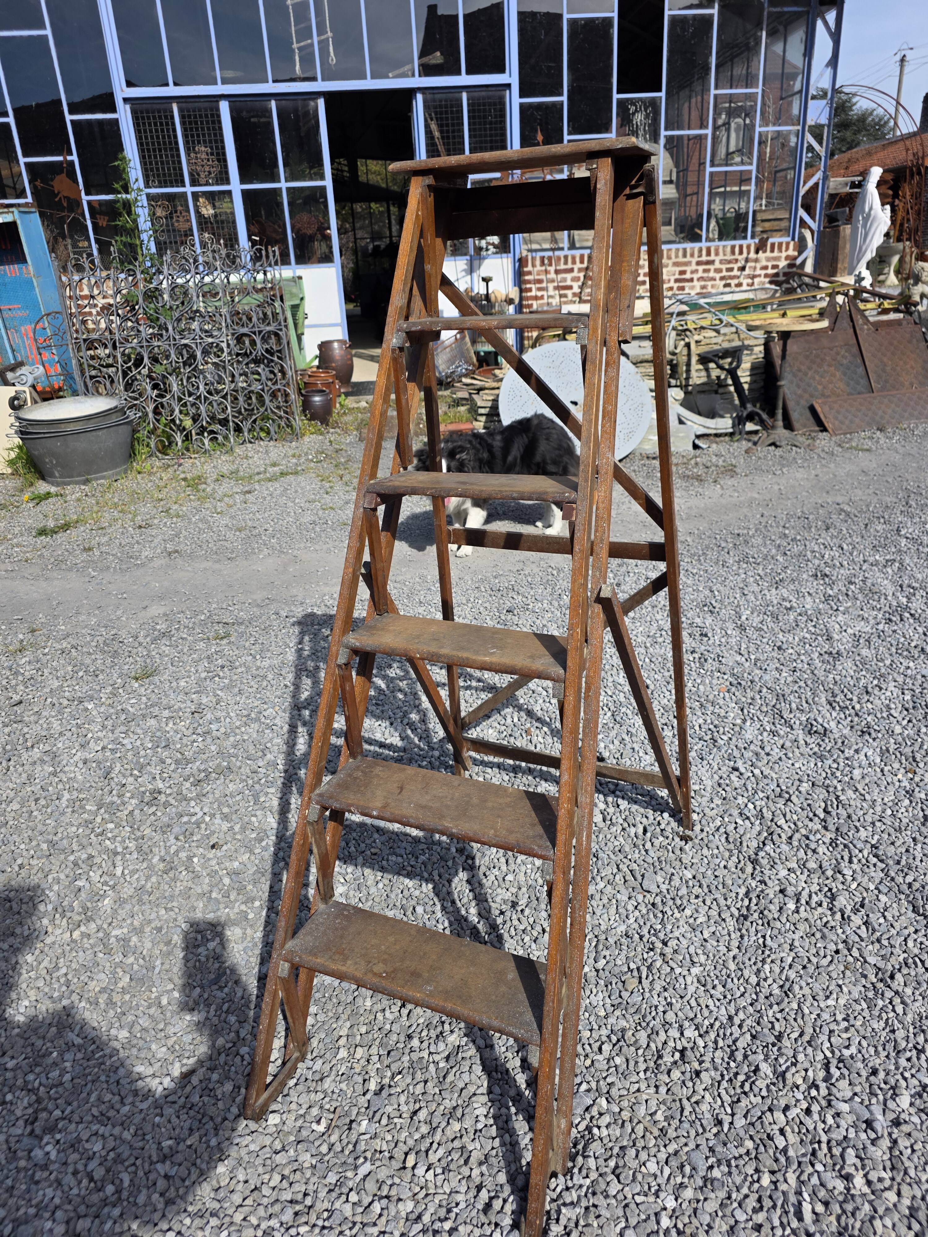 Old wooden step ladder with 6 steps