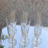 6 champagne flutes in glass and crystal, chiseled, vintage