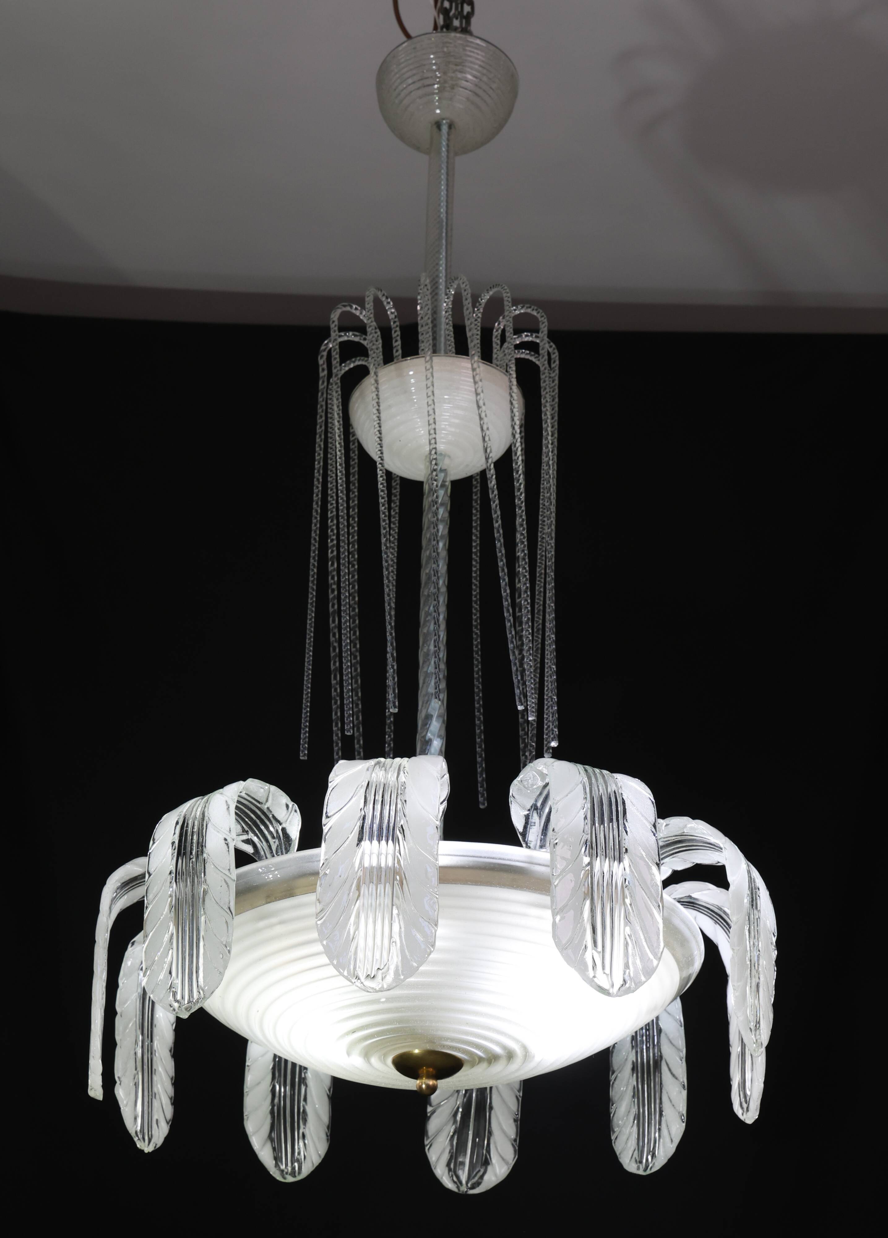 Museal Art Decò Ercole Barovier Murano Glass Chandelier, 1930