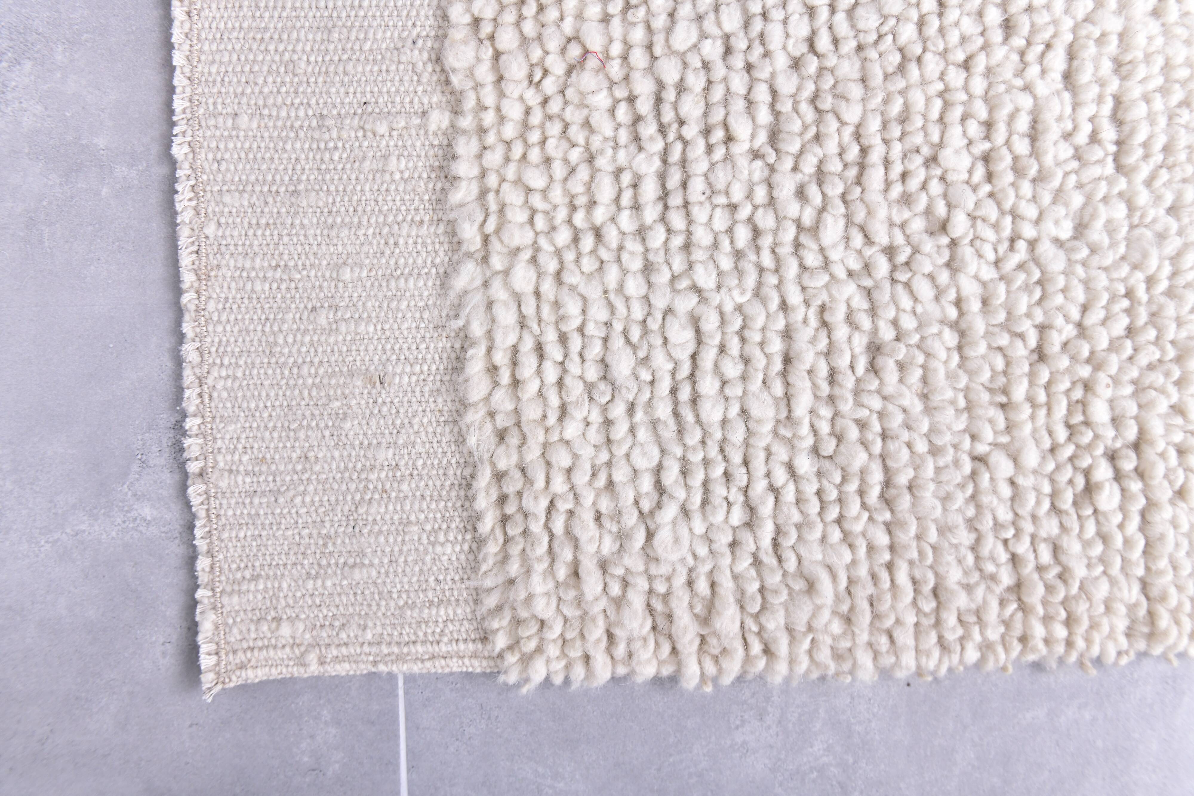 2x10 %100 Wool White Moroccan Runner Rug, 68x303Cm