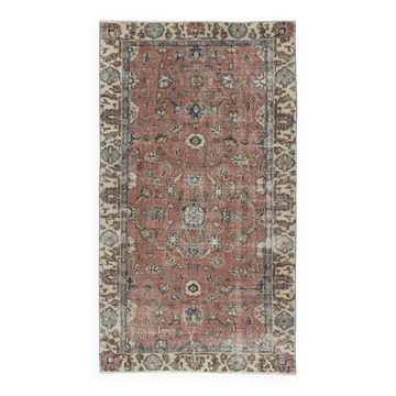 Vintage Handmade Turkish Red Wool Accent Rug with Floral Design for Home and Office Decor