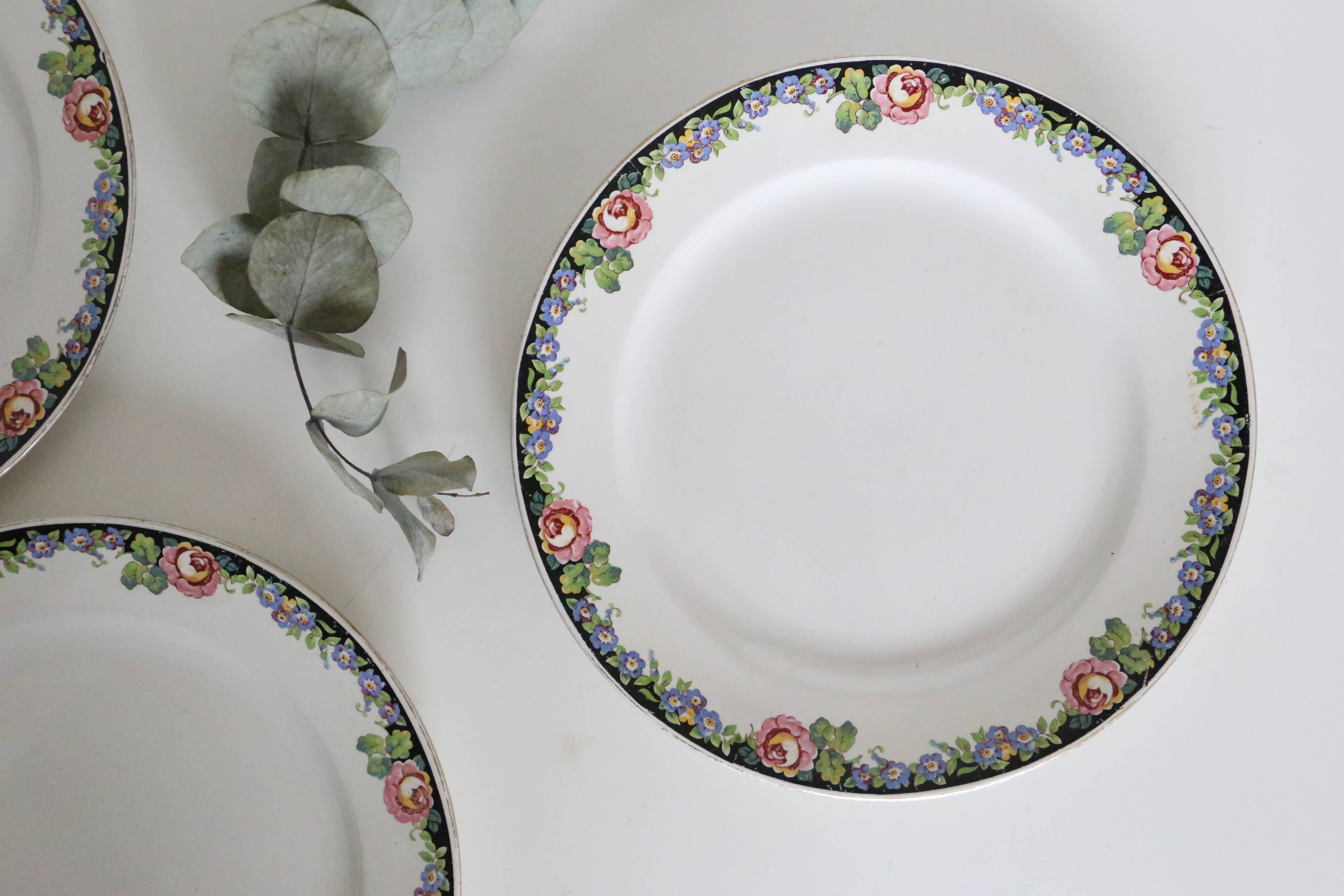 Set of 4 dessert plates Digoin Sarreguemines, vintage French, authentic, rare