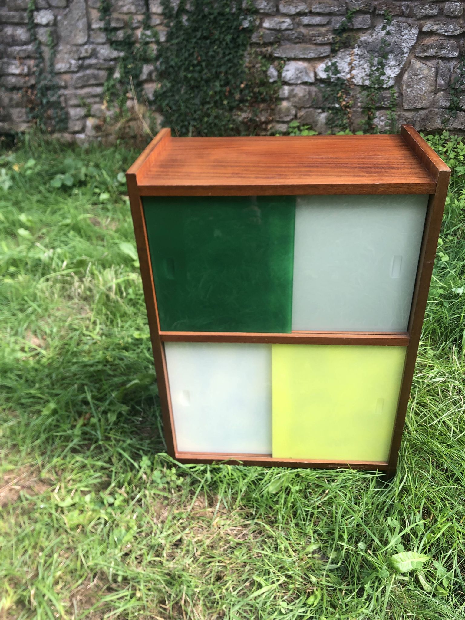 Vintage 60s storage display case with sliding windows