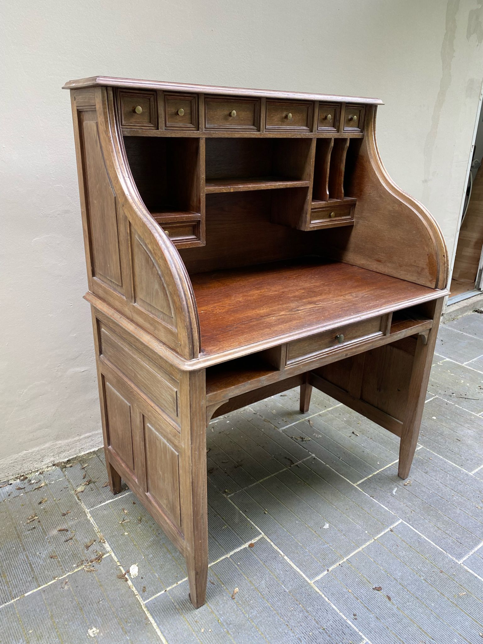 Antique solid wood secretary desk, handcrafted cabinetry.