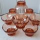 Set of 9 glasses of pink art deco glass champagne