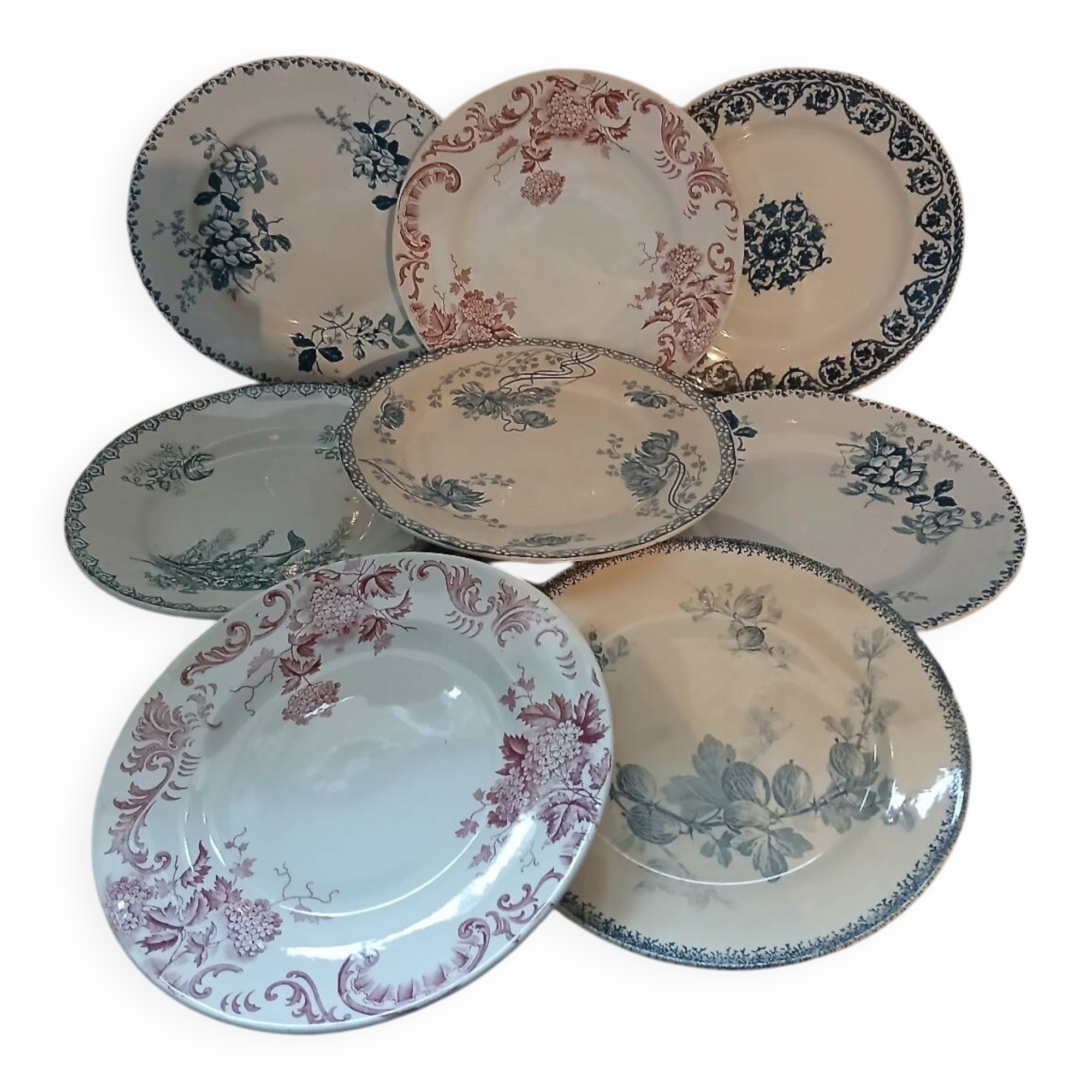 8 antique ironstone dinner plates