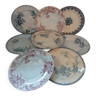 8 assiettes plates anciennes en Terre de fer 