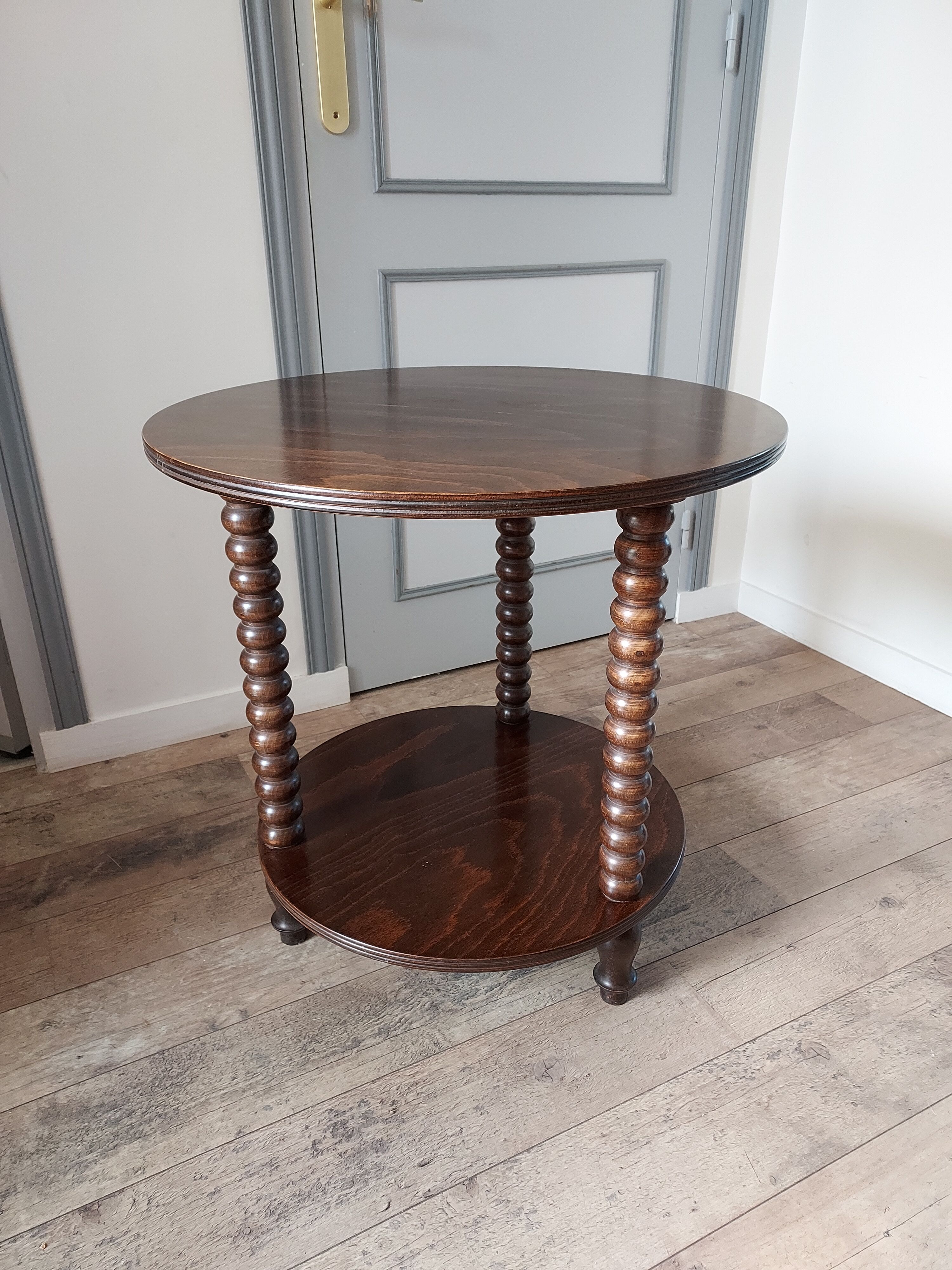 Turned wooden side table