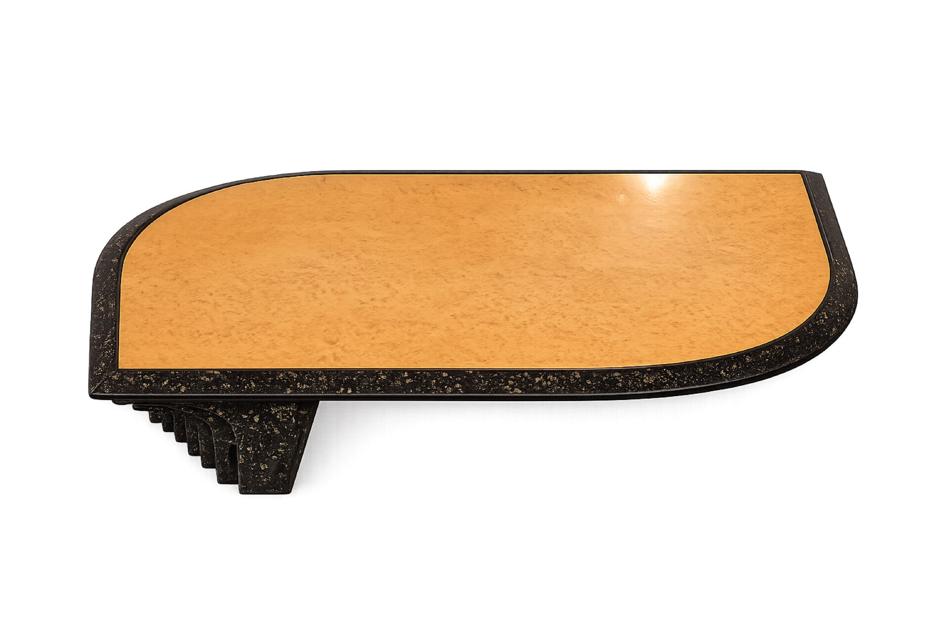 Vintage coffee table in elm burl and black lacquer, 1980s.