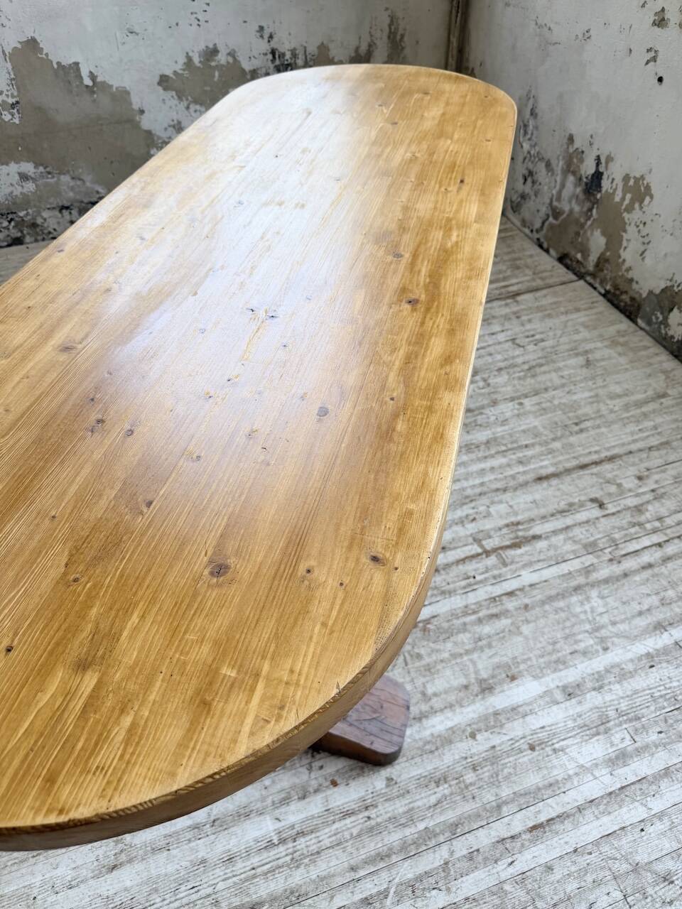 Brutalist pine oval table