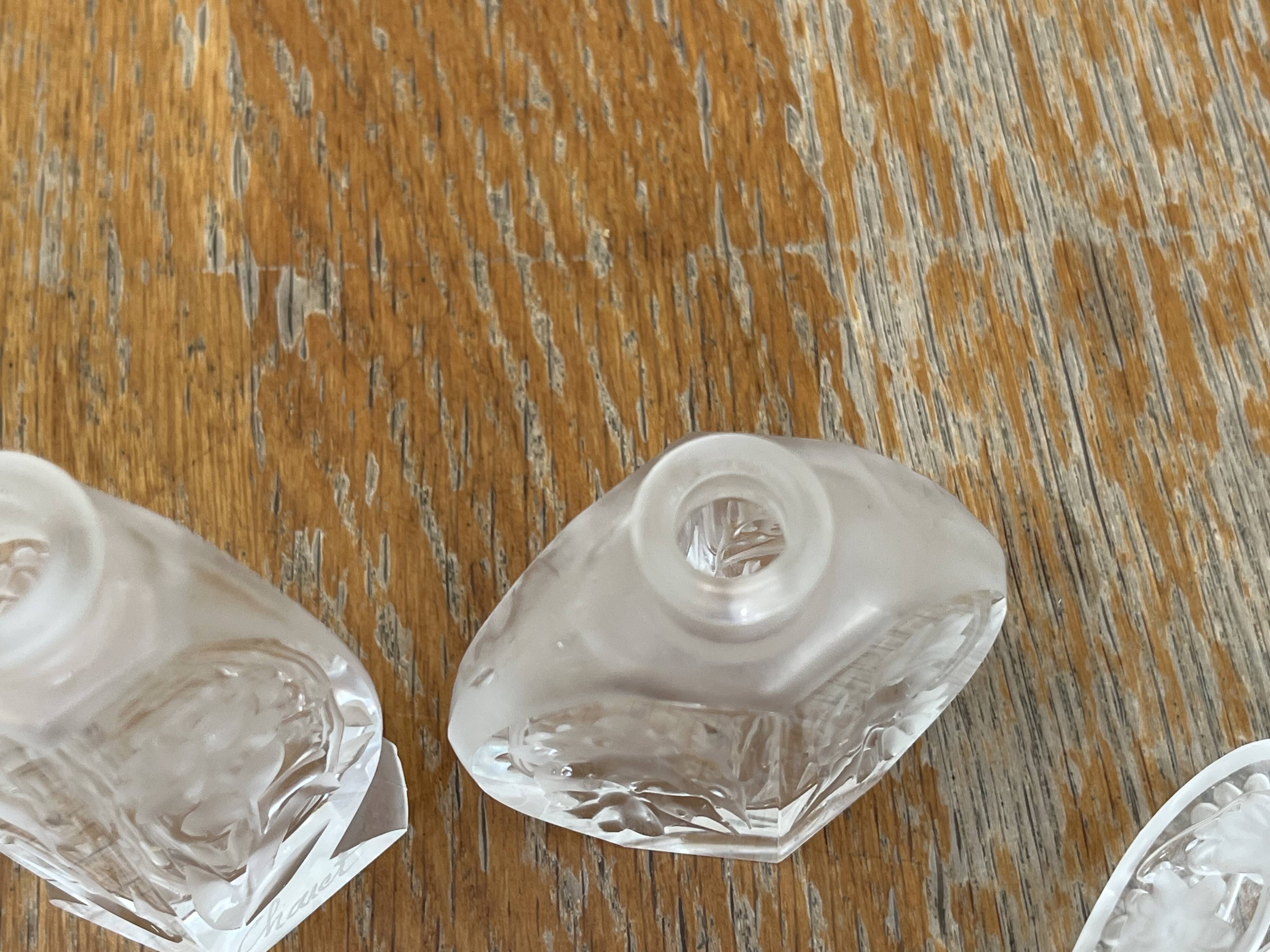 Pair of antique frosted crystal perfume bottles – Signed Charet