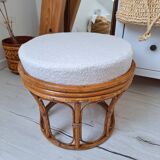 Rattan and terry fabric pouf