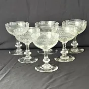 Champagne Coupes – Set of 6 Antique Hand Engraved Art Deco Stemware