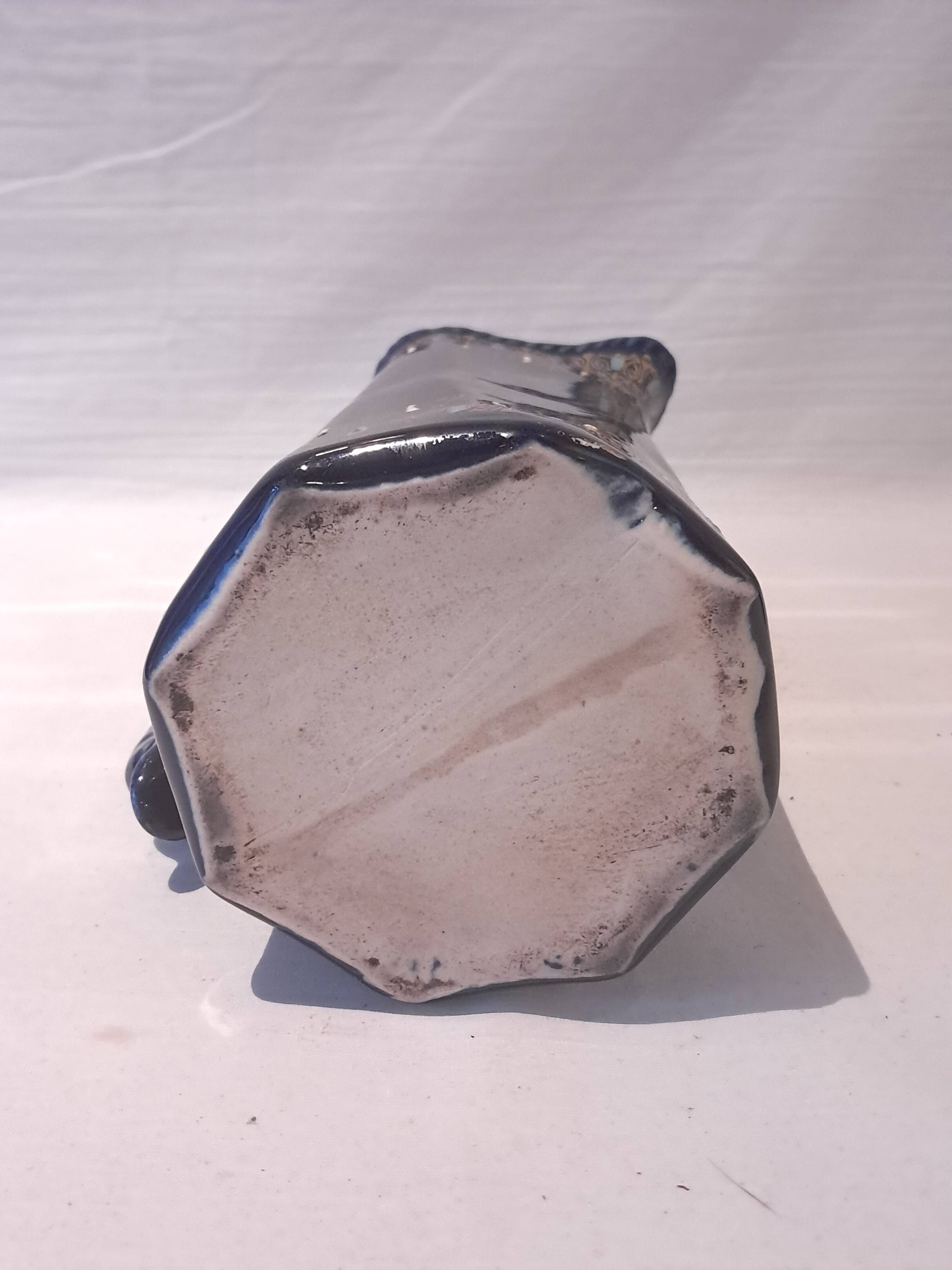 Antique Cobalt Blue Earthenware Jug With Enamelled Decor