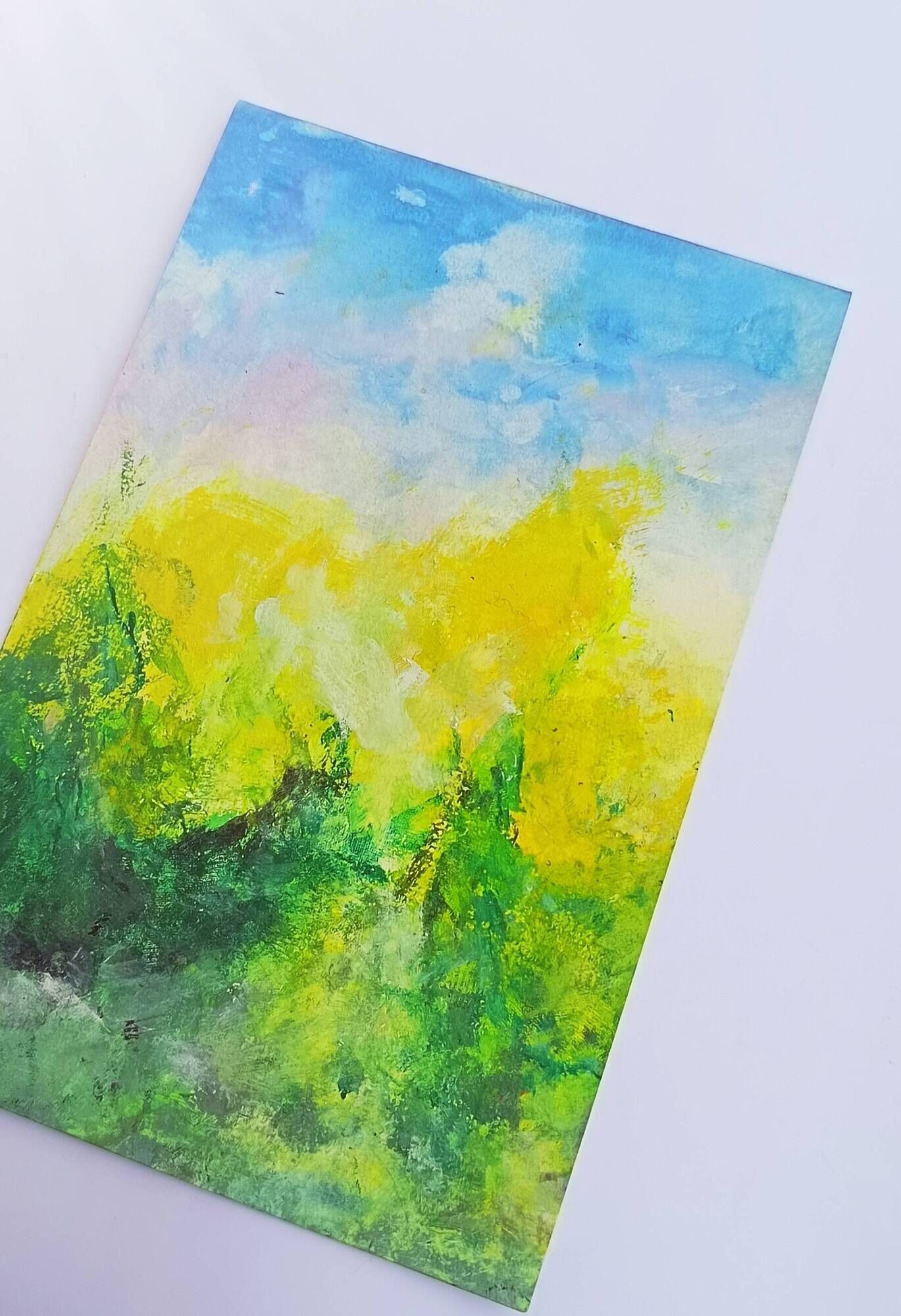 Original abstract painting – bright landscape – 15.5 x 24 cm