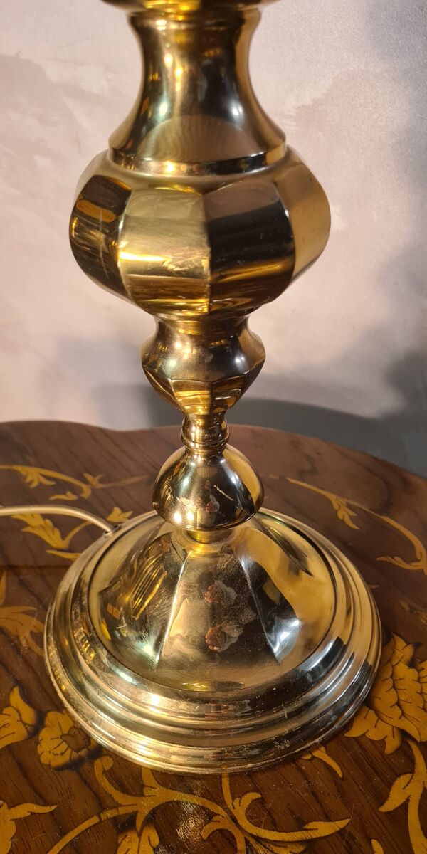 lampe laiton polie 1970 abat jour pate verre vianne 56x35 elec ok