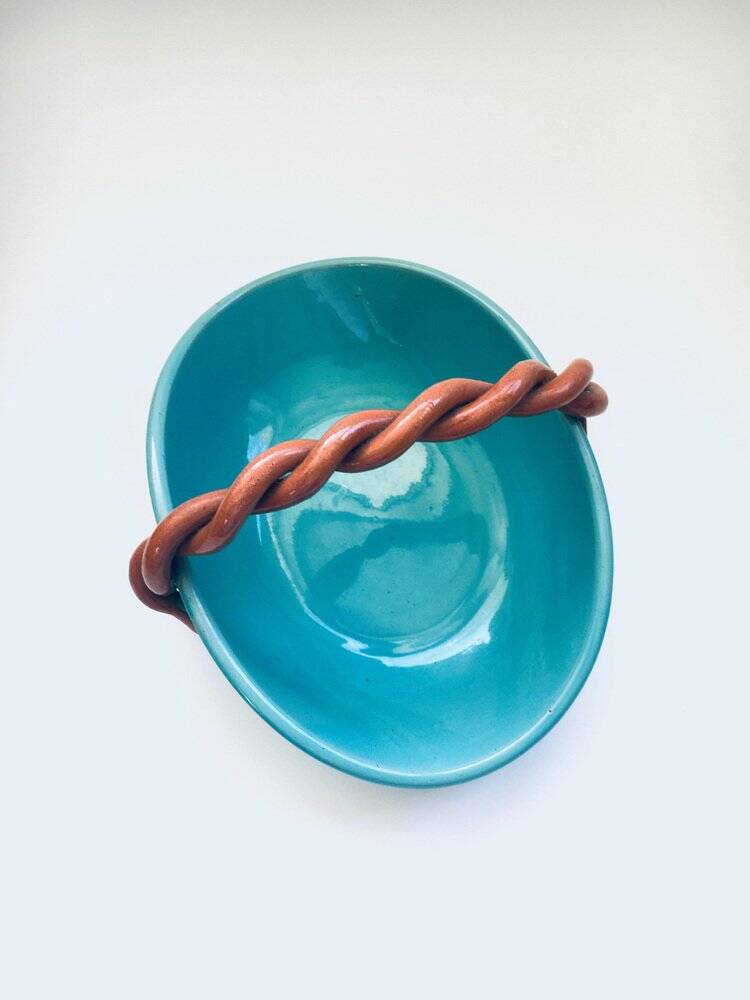 Vintage studio art pottery candy bowl by Alexandre De Wemmel, Belgium, 1950s.