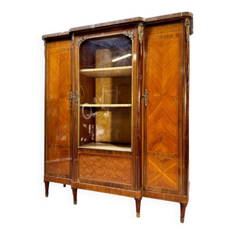 Bookcase In Marquetry With Central Projection In Louis XVI Style End Of 19th Century