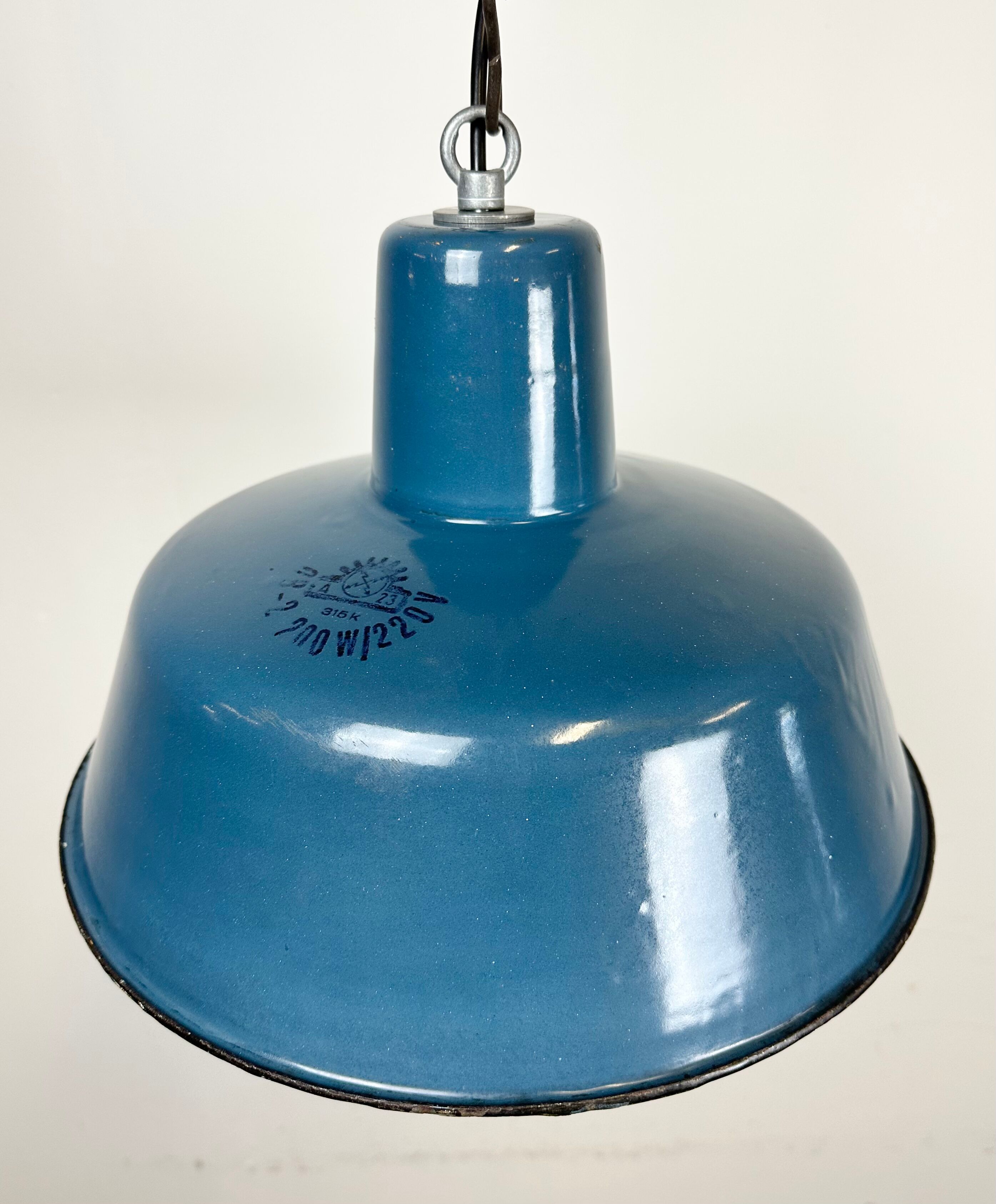 Industrial blue enamel factory pendant lamp 1960s