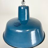 Industrial blue enamel factory pendant lamp 1960s