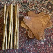 Tabourets tripodes mexicain vintage en bambou et cuir