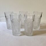 5 vintage glasses with a diamond point pattern