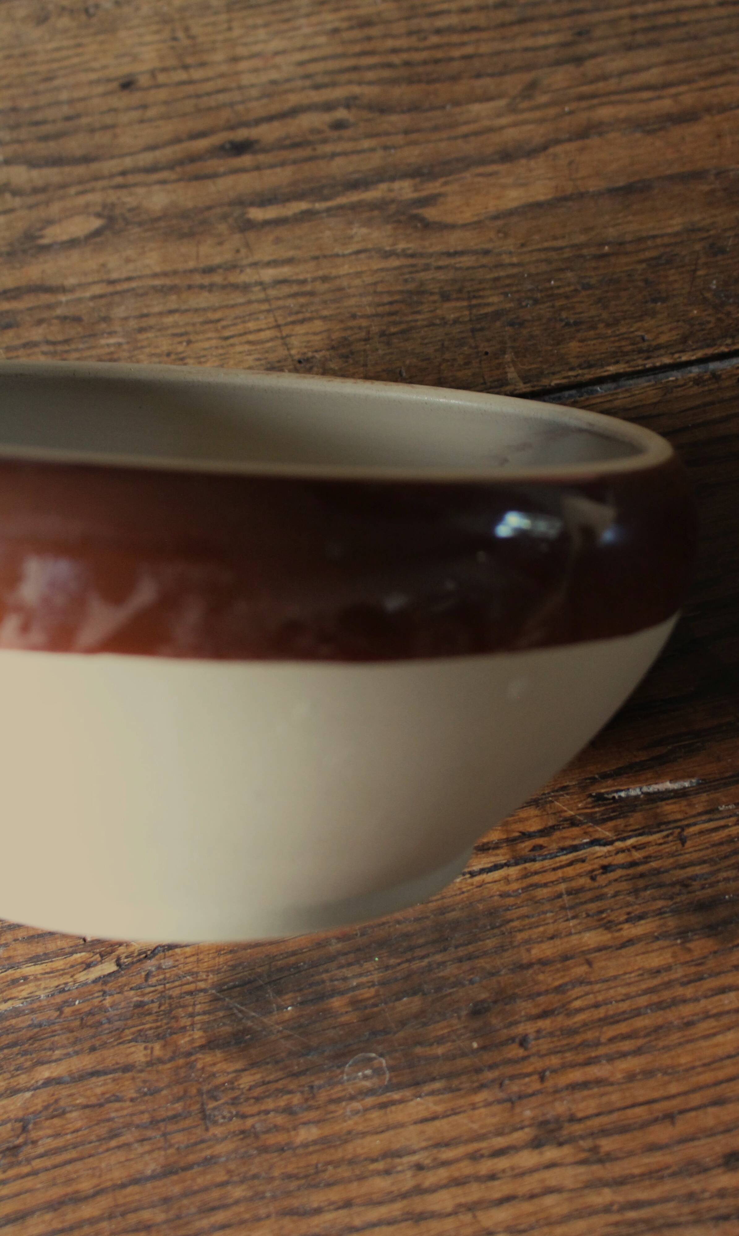 Vintage two-tone glazed stoneware salad bowl Digoin