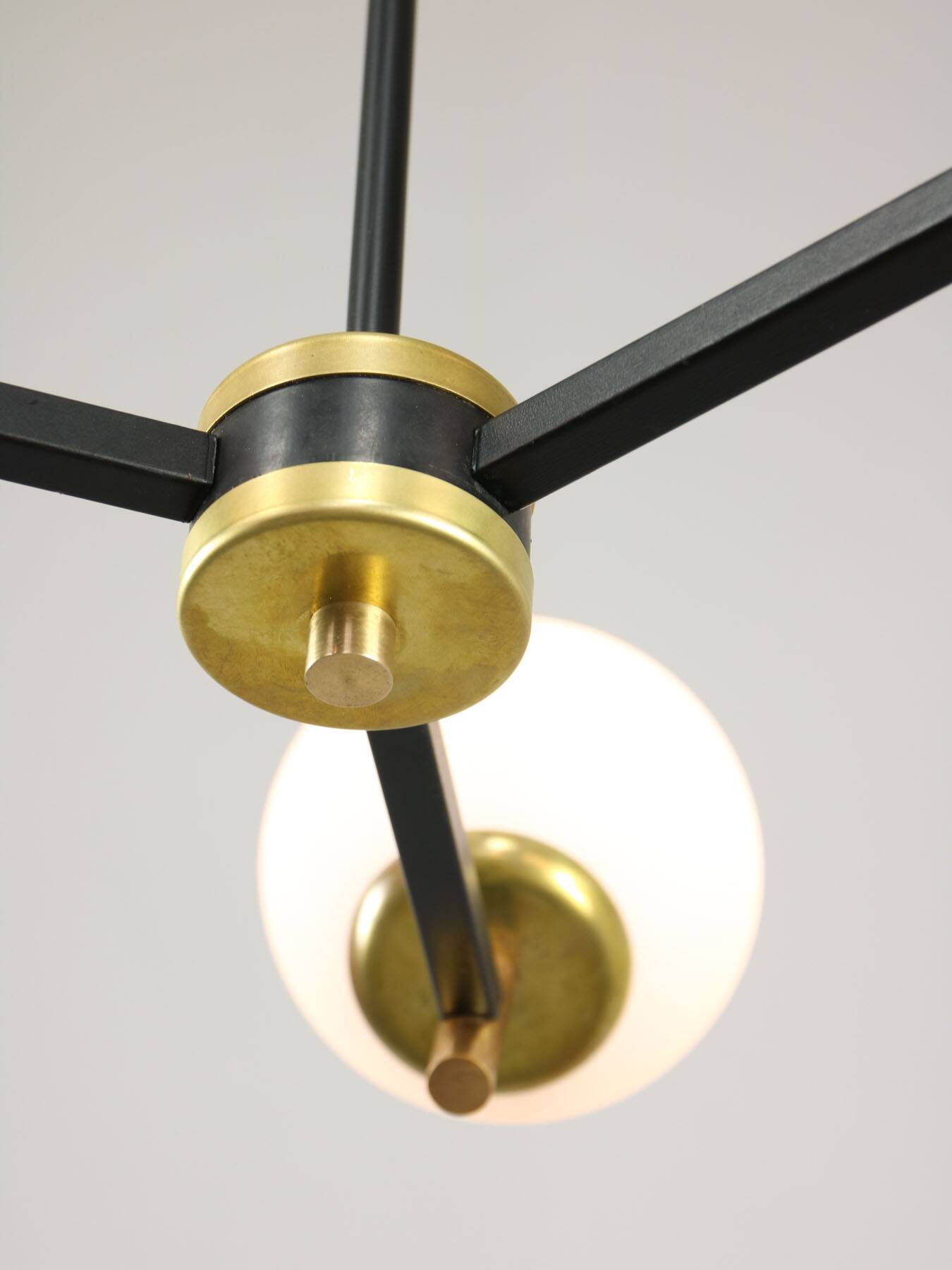 Mid-century italian brass and opaline chandelier