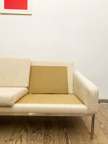 Mid century modern three seat sofa with steel frame and woolen Cushions, Scandinavian Design, 1960s