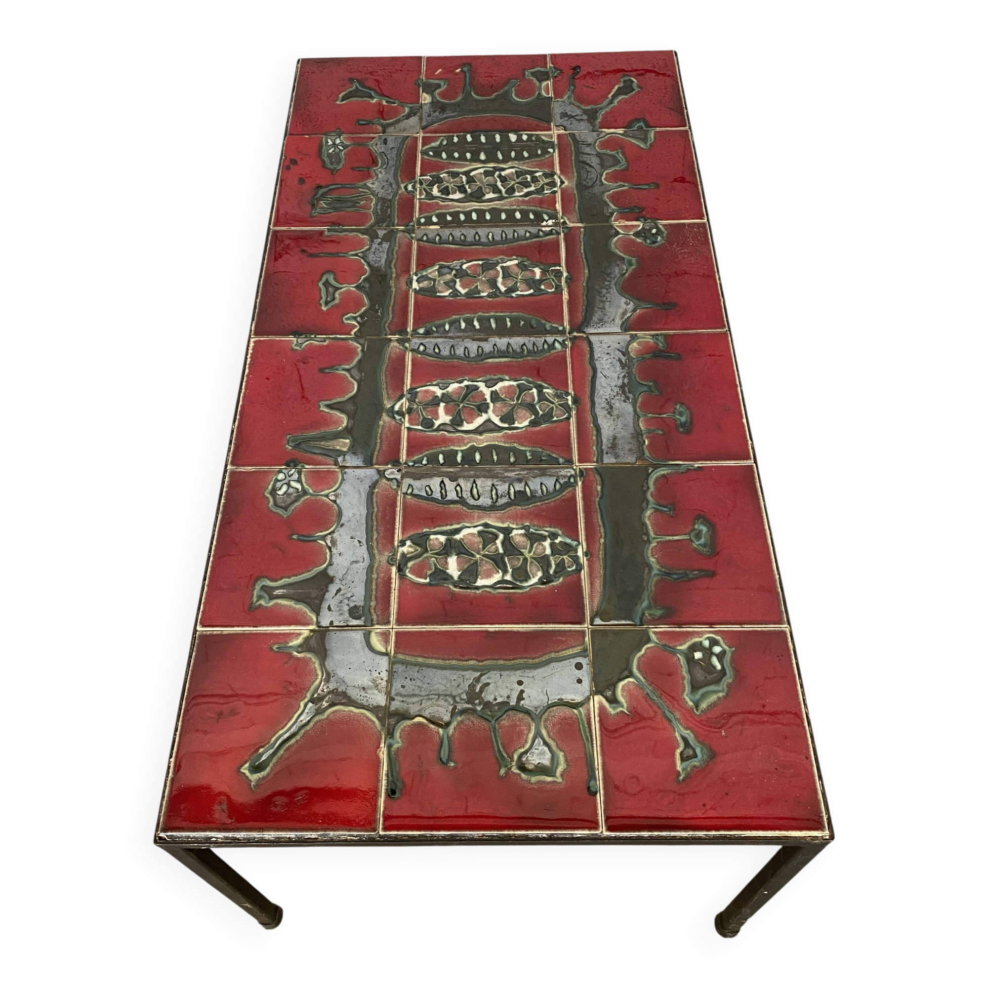 Table basse en ceramique et métal 1960 dans le goût de Roger Capron