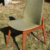 Set of 6 chairs style scandinavians in green leatherette and wood 60s vintage