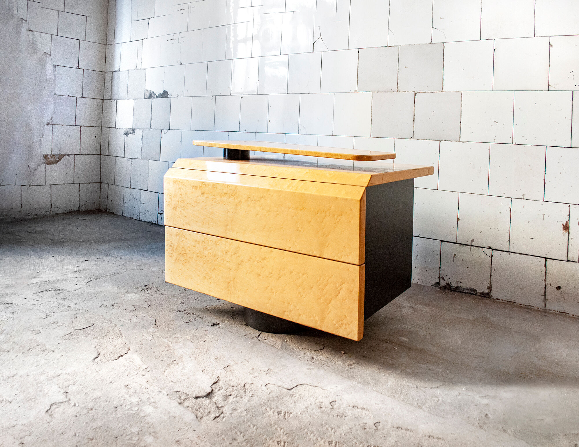 Bedroom in winked maple and fabric by Giovanni Offredi for Saporiti Italia 1970s