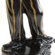 Vintage 1970s statue lamp – Black figurine in Art Deco style, opal ball.