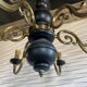Wood and brass pendant light, black and gold, vintage, 60s.