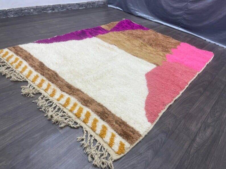 Tapis en laine pure naturelle à motifs colorés taille 150 x 250 cm
