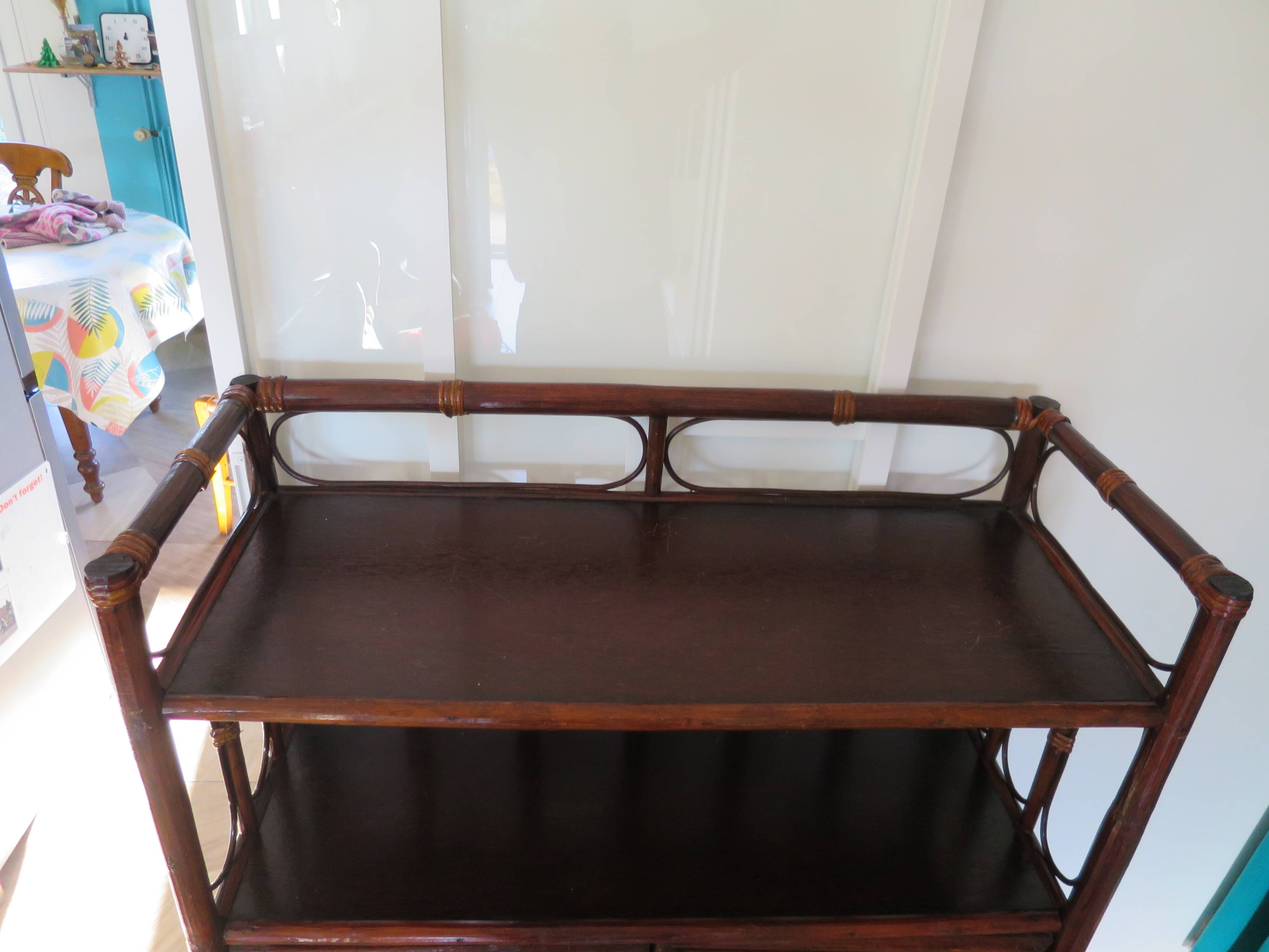 Support buffet bibus woven rattan 2 doors in caning - vintage 60s/70s