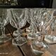Set of 9 thick glass wine glasses faceted hexagonal foot