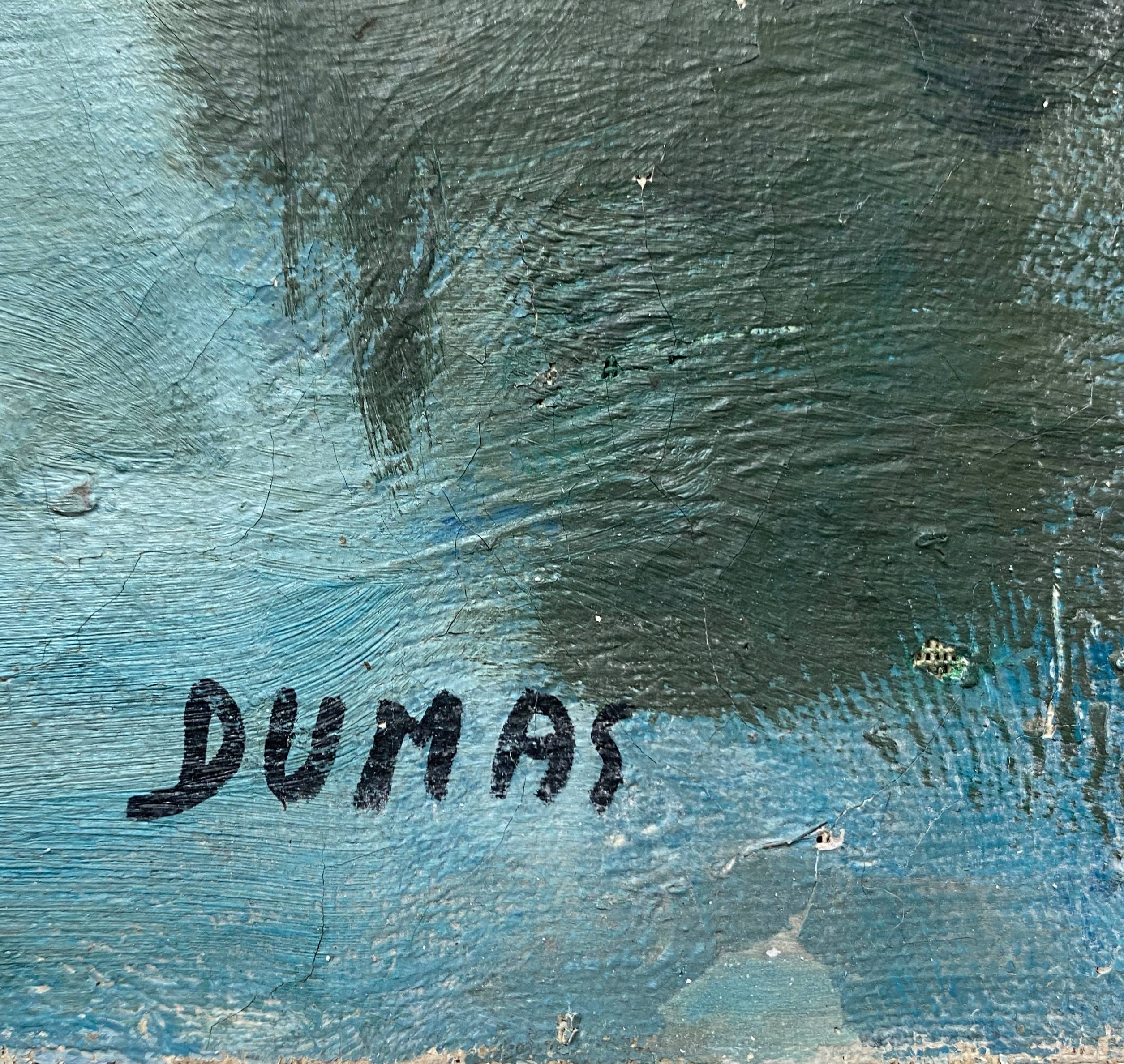 HST painting "The Canal with barges" Post impressionist signed Dumas + frame