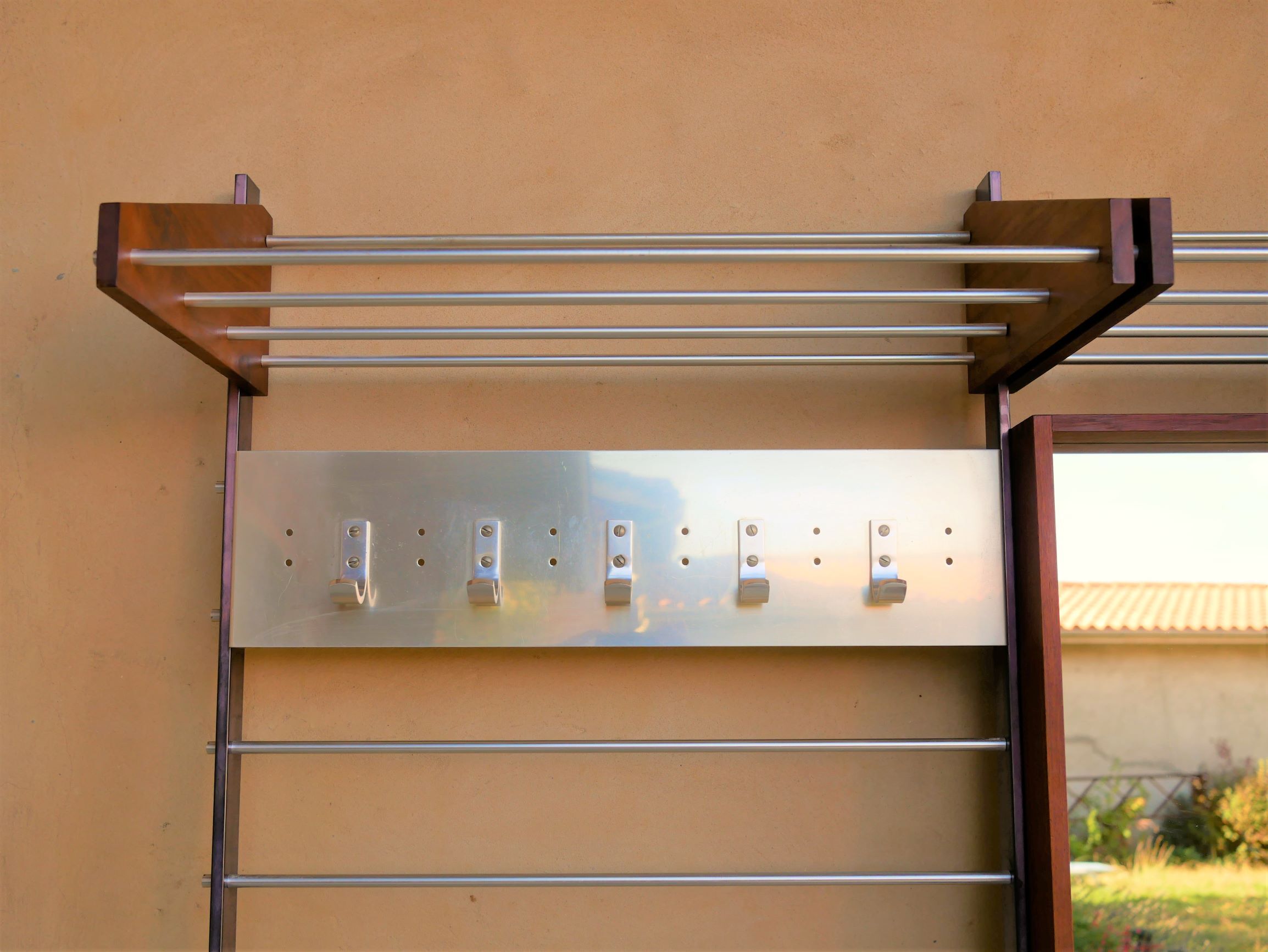 Vintage Scandinavian teak and aluminum coat holder