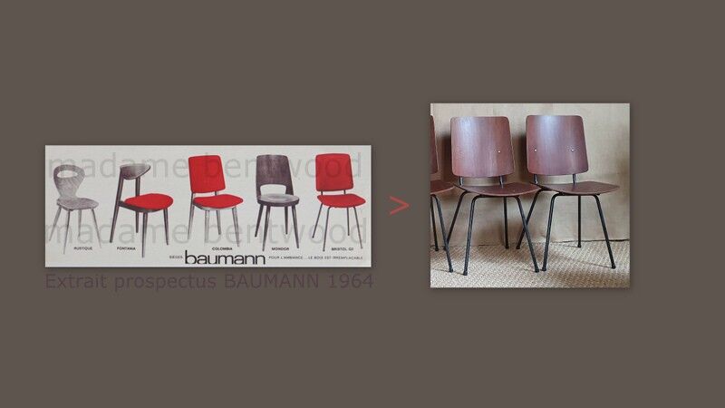 5 Baumann Bristol chairs in 60s teak