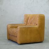 Brutalistic italian leather living room set, 1970, set of 2