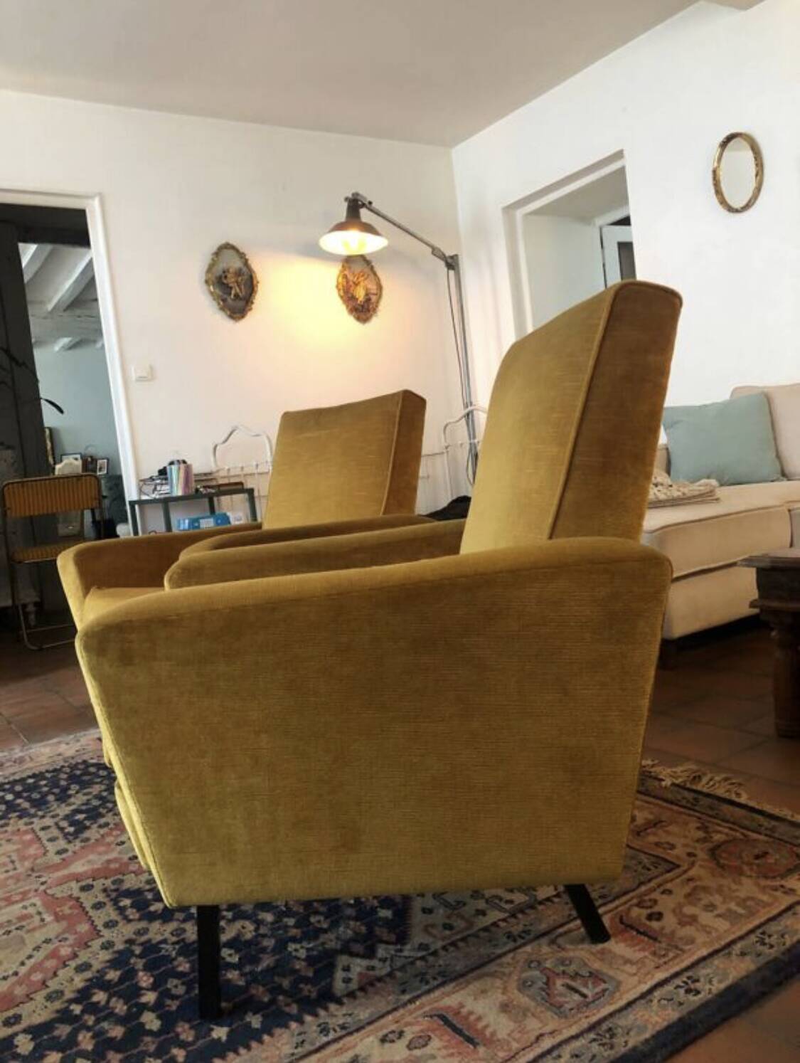 Paire fauteuils velours vintage