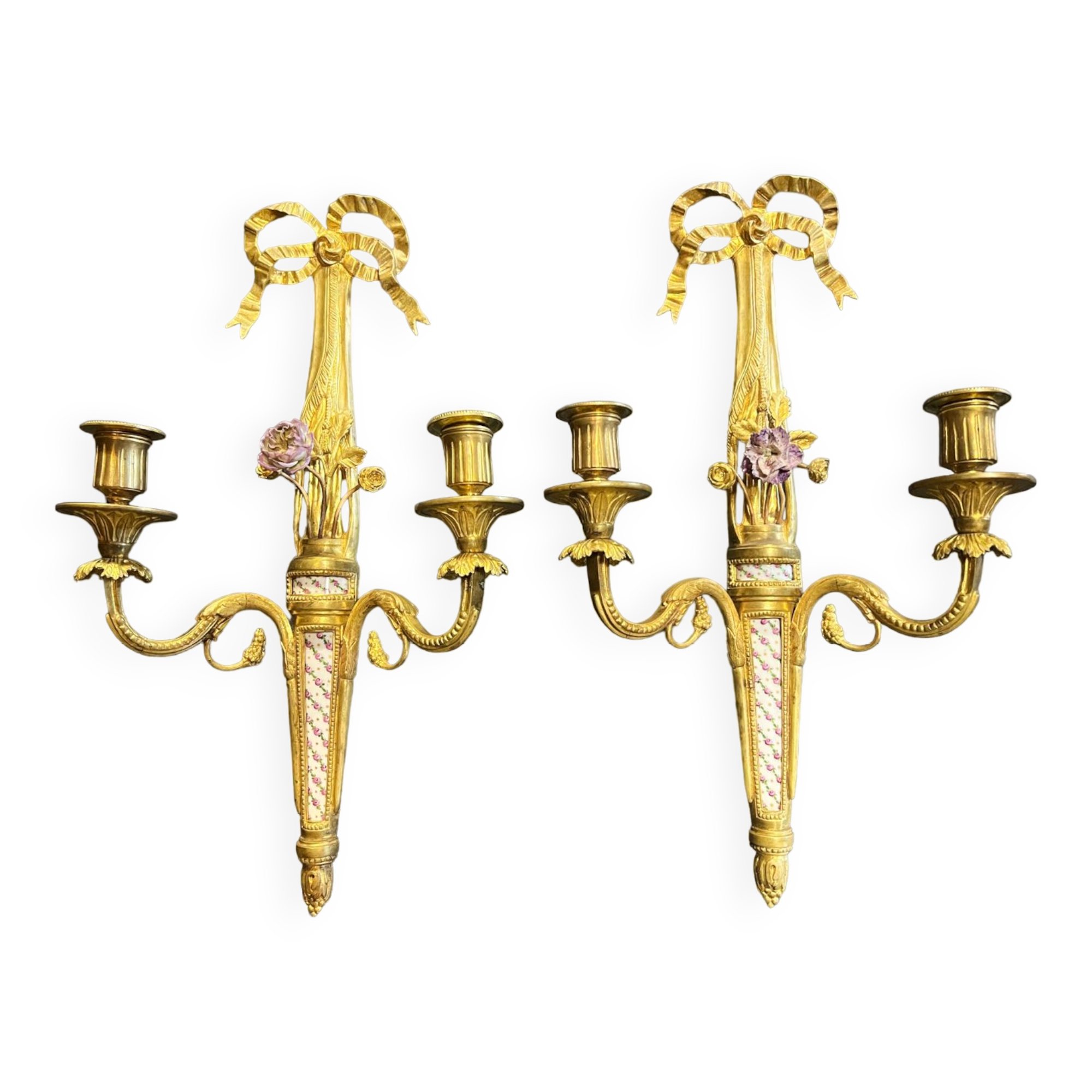 Pair of nineteenth century sconces in bronze and porcelain