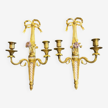 Pair of nineteenth century sconces in bronze and porcelain