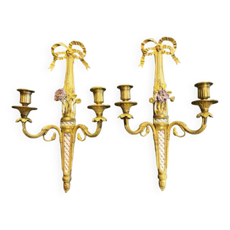 Pair of nineteenth century sconces in bronze and porcelain